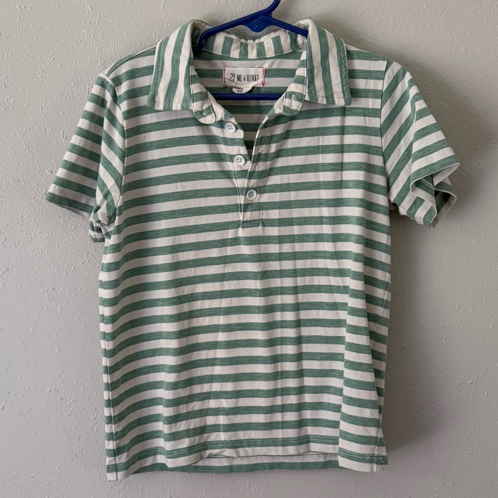 Me & Henry Green & Cream Striped Cotton Polo Size 5/6
